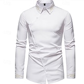 preiswerte Freizeithemden für Herren-Herren Hemd Freizeithemd Knopfhemd Designerhemd Besticktes Hemd Schwarz Weiß Rote Marineblau Langarm Einfach Kragen Urlaub Lässig Bestickt Bekleidung Polyester Mode Modern Lässig