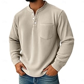 tanie Sztruksowe koszulki-Męskie Koszula sztruksowa Koszula Henley Koszulki Długi rękaw Jednokolorowe Równina Teksturowany Moda Designerskie Codzienny Kieszeń Guziki Ciepłe Henley Codzienny Na zewnątrz Lato Jesień Zima