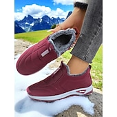  Damesko i burgunderfarget slip-on-mønster med fuskepelskant, koselige støvletter for kaldt vær, perfekte til jul, julehandel og uformelle dager