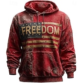 economico Motivo della Bandiera-Per uomo Croce Bandiera Americana Felpa con Cappuccio Moda Casual Vintage Retrò Manica Lunga Con Cappuccio Vacanza Feste Abbigliamento casual alla moda Festival Blu Rosso Stampa Autunno Inverno