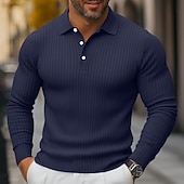 olcso Férfi Klasszikus Polo-3 db-os férfi bordás kötésű felső golf pólóing többes csomag utcai lezser hajtókás hosszú ujjú alapvető modern egyszínű gombos tavasz ősz minden évszak karcsúsított bordás kötésű felső