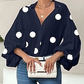 economico Arte &amp; Design Bluse-Per donna Blusa Arricciato A Pois Elegante Moderno Manica Lunga Manica a Palloncino Scollo a V Top Regolari Quotidiano Ferie Uscire Nero Rosso Blu marino Verde Albicocca Autunno Inverno