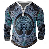 abordables Vintage y retro-Hombre Graphic Árboles Henley Shirt Tee Manga Larga Vintage Elegante Casual Diario Exterior Primavera Primavera &amp; Otoño Azul Oscuro Verde Trébol Caqui Henley Camiseta Henley