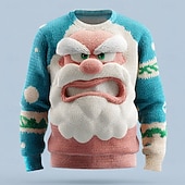 cheap Ugly Sweaters-Ugly Christmas Sweater Men's Cartoon Santa Claus Print Pullover Sweater Jumper Knitwear Crewneck Casual Vacation Daily Knitting Keep Warm Long Sleeve Spring Fall Winter Lake blue Red Blue