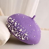 baratos Chapéus de Festa-Chapéus Lã Chapéu de Boina Casamento Feriado Festa de Chá Corrida de cavalos coquetel Elegante Vintage Com Pérolas Capacete Chapéu