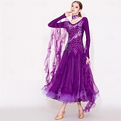 Недорогие Стандартный бальный зал-женское платье для бальных танцев, розовое, с цветочным принтом и стразами, многослойное, элегантное, для выступлений в стиле вальс-фокстрот