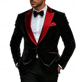 billige Blazer og jakke-Herre Blazer jakke ملابس السهرة للرجال Formell Bryllup Jul Lomme Jul Fest Høst vinter Alle årstider Fløyel Ensfarget Grunnleggende Enkelt Brystet Enn-knapp Blazer Svart
