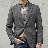 abordables Blazer-Blazer en tweed décontracté pour homme, col cranté, style décontracté, pour le bureau, coupe standard, simple boutonnage, un bouton