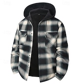 economico camicie di flanella-Per uomo Giacca-camicia Giacca camicia Giacca invernale Plaid Vacanza Abbigliamento quotidiano Bianco Rosso Blu Arancione Manica Lunga Con Cappuccio Autunno Inverno Abbigliamento Tasca Frontale