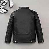 economico Giubbotti di Pelle per Ragazzi-Bambini Ragazzi Giacca in pelle nera Giacca in pile Giacca di pelle Capispalla Semplice Manica Lunga Con zip Impermeabile Tenere al caldo Antivento Cappotto Quotidiano Moda Casual Nero Autunno Inverno