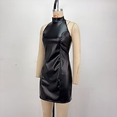 ieftine Rochie simplă-Pentru femei Rochie Mini Rochie de petrecere Rochie de Cocktail Rochie din piele Modă Modern Serată Petrecere Ocazie specială Fit regulat Simplu Fără manșon Guler de stand Negru Roșu Vin Var