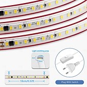 お買い得  プラグストリップライト-LED防水IP65ライトストリップ、16.4～328フィート、強力な粘着剤付きLEDライトストリップ、単列120LED、二列240LED、オン/オフスイッチ付きプラグワイヤー、屋内寝室キャビネット下装飾用