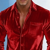 economico Camicie casual eleganti da uomo-Per uomo Camicia Camicia casual Camicia di Natale Camicia di velluto Vino Blu reale Marrone Verde Manica Lunga Tinta unica Semplice Colletto a Camicia Carnevale Natale Tasca Abbigliamento Natale