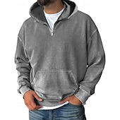 abordables sweats à capuche basiques pour hommes-Homme Sweat à capuche Sweat à capuche quart zippé Noir Vin Vert Véronèse Bleu Violet À capuche Uni Avec Poches Sport &amp; Loisir Quotidien Fête Polyester Streetwear Basique Occasionnel Printemps Automne