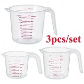 ieftine Pahare-Set de 3 căni de măsurat, include căni de măsurat lichide din plastic de 250 ml (1 cană), 500 ml (2 căni) și 1000 ml (4 căni) - pentru copt, gătit, amestecat &amp;căni de măsurat ustensile esențiale de