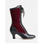 economico Vittoriano &amp; Edoardo-stivali vintage vittoriani con lacci da donna - stivali con tacco steampunk gotici rossi e neri per cosplay, costumi e occasioni natalizie