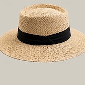 levne party klobouky-Klobouky Polyester Sláma Slamák Sluneční klobouk koktejl Svatební Dovolená Čajový dýchánek Dostih Elegantní Vinobraní Ochrana proti slunci S Stuhy Přílba Pokrývky Hlavy