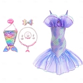baratos Fantasia de Menina-Semana do Livro 2026 A Pequena Sereia Cauda de Sereia Vestido de Princesa Aqua Vestido de Halloween Fantasia de Cosplay Fantasia para Festa Temática Cosplay Filme Cosplay para Meninas Fantasia Infantil Carnaval Baile de Máscaras