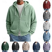 baratos hoodies básicos dos homens-Homens Moletom Full Zip Hoodie Moletons Waffle Adamascado Branco Vermelho Azul Marinha Verde Escuro Com Capuz Tecido Zíper Textura Desportos e Ar livre Casual Diário Roupa de rua Legal Roupa de