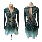 economico Abiti da Pattinaggio Artistico-Abito da pattinaggio artistico Per donna Ragazze Pattinaggio sul ghiaccio Vestito Verde scuro Patchwork Orlo asimmetrico Rete Spandex Alta elasticità Allenamento Competizione Vestiti da pattinaggio