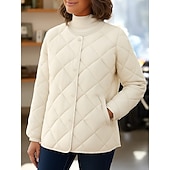 billige Quiltede dunjakker-Dame Vattert jakke Bekvem Pustende Lomme Knapper Fritid عادي Feriereise Gate Avslappet Dagligdagstøy Enkeltkneppet Kort Crewneck Normal Langermet Yttertøy Svart Hvit kaffe Vår Høst