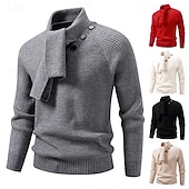 baratos suéter pulôver masculino-Homens Suéter Pulôver suéter Estriado Tricotar Tops regulares Conversível Tricotado Tecido Xaile Roupa de Malha Moderna Casual Roupa Diária Roupa Outono Inverno Preto Branco M L XL