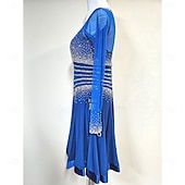 cheap Competition Dress-Women's Ballroom Dance Dress Royal Blue Crystal Rhinestone Long Sleeve Waltz Foxtrot Quickstep Competition Performance Gown