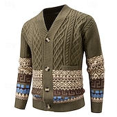economico Maglioni Cardigan da uomo-Per uomo Felpa Cardigan Maglione Fair Isle A Coste Treccia Maglia Top Regolari Lavorato a maglia Geometrico Scollo a V Vacanza Moda Casuale Abbigliamento quotidiano Abbigliamento Autunno &amp; Inverno