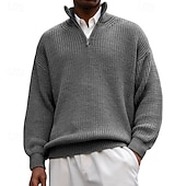 cheap Men's Pullover Sweater-Men's Sweater Pullover Sweater Jumper Quarter Zip Pullover Sweater Ribbed Knit Regular Tops Knitted Slim Fit Plain Standing Collar Knitwear Contemporary Casual Daily Wear Clothing Apparel Spring Fall