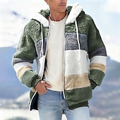 levne Pánské bundy a kabáty-Pánské Zimní bunda Teddy Coat Dovolená Denní Zahřívací Kapsy Fleece Podzim Zima Barevné bloky Módní Šik ven Kapuce Standardní Černá Fialová Vodní modrá Fialová Hnědá Saka