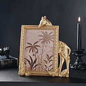 abordables Cadres photo-1 cadre photo décoratif rectangulaire en résine dorée en forme de girafe, cadre en résine, cadre d&#039;affichage photo chaud pour bureau, adapté à la décoration de photos de famille et aux accessoires de