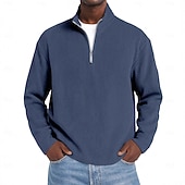 cheap Men's Classic Polo-Men's Corduroy Shirt Textured Casual Outdoor Quarter Zip Long Sleeve Fashion Modern Solid Color Warm Corduroy Fall Spring &amp;  Fall Fall &amp; Winter Regular Fit Blue Dark Red Black Navy Blue Green Khaki