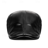 cheap Men's Hats-Men's Ear Flap Hat Winter Leather Hat Flat Cap Winter Hats Winter Warm Cap Black Coffee PU Leather Fleece Fashion Modern Contemporary Daily Wear Date Solid / Plain Color Thermal Warm Windproof