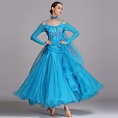 Недорогие Стандартный бальный зал-Женское платье для бальных танцев, вышитое стразами, с бабочкой, многослойное фатиновое, элегантное, для соревнований по вальсу, танго, фокстроту – небесно-голубое