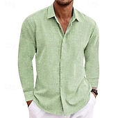  Men's Shirt Linen Shirt Summer Shirt Casual Shirt Beach Shirt Button Up Shirt Plain Vacation Casual Black White Light Green Pink Long Sleeve Collar Summer All Seasons Clothing Apparel