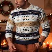 baratos suéter pulôver masculino-Homens Suéter de Natal camisolas de natal Pulôver suéter Suéter de malha Estriado Tricotar Tops regulares Tricotado losango Gola Redonda Moda Básico Férias Roupa Diária Roupa Outono Inverno Branco