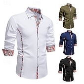 preiswerte Freizeithemden für Herren-Herren Hemd Freizeithemd Knopfhemd Schwarz Weiß Blau Grün Langarm Paisley-Muster Einfach Revers Urlaub Lässig Farbblock Bekleidung Mode Lässig