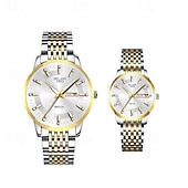 ieftine Ceasuri Quartz-Două ceasuri noi și la modă cu cuarț pentru cupluri - carcasă din oțel inoxidabil, rezistență la apă IPX7, calendar dublu luminescent, dată și afișaj duminică/luni, curea din aliaj - cadou ideal