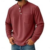 tanie Sztruksowe koszulki-Męskie Koszula sztruksowa Koszula Henley Koszulki Długi rękaw Jednokolorowe Równina Teksturowany Moda Designerskie Codzienny Kieszeń Guziki Ciepłe Henley Codzienny Na zewnątrz Lato Jesień Zima