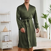 preiswerte Morgenröcke-Herren Schlafanzug Seidenrobe Nachtwäsche Schlafanzug Set Einfach Mode Stilvoll Klassisch Heim Täglich Bett Polyester Komfort Weich V Ausschnitt Langarm Frühling Herbst Champagner Wein