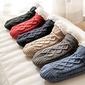 cheap Men's Socks-Men's 1 Pair Socks Sherpa Lined Socks Casual Socks Winter Socks Black Wine Color Plain Vacation Daily Knitted Warm Winter Fashion Casual