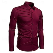 preiswerte Businesshemden für Herren-Herren Hemd Kleidhemd Knopfhemd Einfach Hochzeit Party Schwarz Weiß Wein Marineblau Langarm Revers Frühling Herbst Bekleidung Patchwork