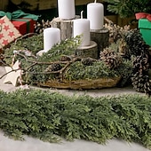 olcso Koszorúk, Girlandok és Díszek-karácsonyi cédrus girland valósághű, puha vastagságú fenyővel, műzöld műcédrus fenyő girland kandallópárkányhoz beltéri és kültéri ünnepi parti lakberendezéshez