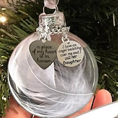 ieftine Ornamente-Ornament memorial de Crăciun 6 cm, o bucată din inima mea este în rai, inimă cu pene, decorațiune agățată în memoria pierderii unei persoane dragi, cadou de aducere aminte