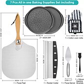preiswerte Küchenset-7-teiliges Pizzablech mit Holzgriff Pizza mit Thermohandschuhen Langschneider Pizzabackset