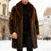 cheap Men's Jackets &amp; Coats-Men's Winter Jacket Faux Fur Coat Vacation Daily Thermal Warm Fleece Fall Winter Plain Fashion Streetwear Lapel Long Black Brown Jacket