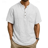 levne Pánské popover košile-Pánské Košile Popover košile Letní košile Košile pro volný čas Plážová košile Černá Bílá Světle zelená Tmavě zelená Fialová Krátký rukáv Bez vzoru Kulatý límeček Dovolená Havajské Kapsy Oblečení