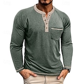 economico Magliette casual da uomo-Per uomo Maglietta Maglia Henley Camicia a Maniche Lunghe Manica Lunga Henley Primavera Autunno Blocco di colori Moda Designer Essenziale Tasche Vacanza Streetwear Uscire Rosso scuro Nero Blu marino