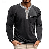 economico Magliette casual da uomo-Per uomo Maglietta Maglia Henley Camicia a Maniche Lunghe Manica Lunga Henley Primavera Autunno Blocco di colori Moda Designer Essenziale Tasche Vacanza Streetwear Uscire Rosso scuro Nero Blu marino
