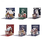 olcso Ajándékcsomagolás-6 db-os 3D-s karácsonyi üdvözlőkártya-készlet, kreatív ünnepi kártyák szentestei üzenetekhez, összecsukható ünnepi kártyakészlet, tökéletes ajándéknak és ünnepi üdvözlőlapnak